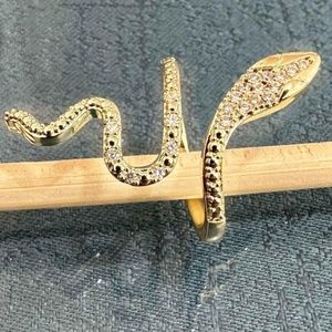 Rhinestone Snake Design Cuff Ring Copper Jewelry